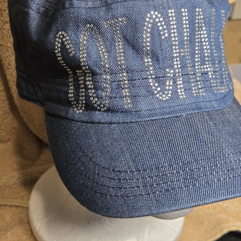 Denim Cap with Embroidered Text - Picture 3 of 14